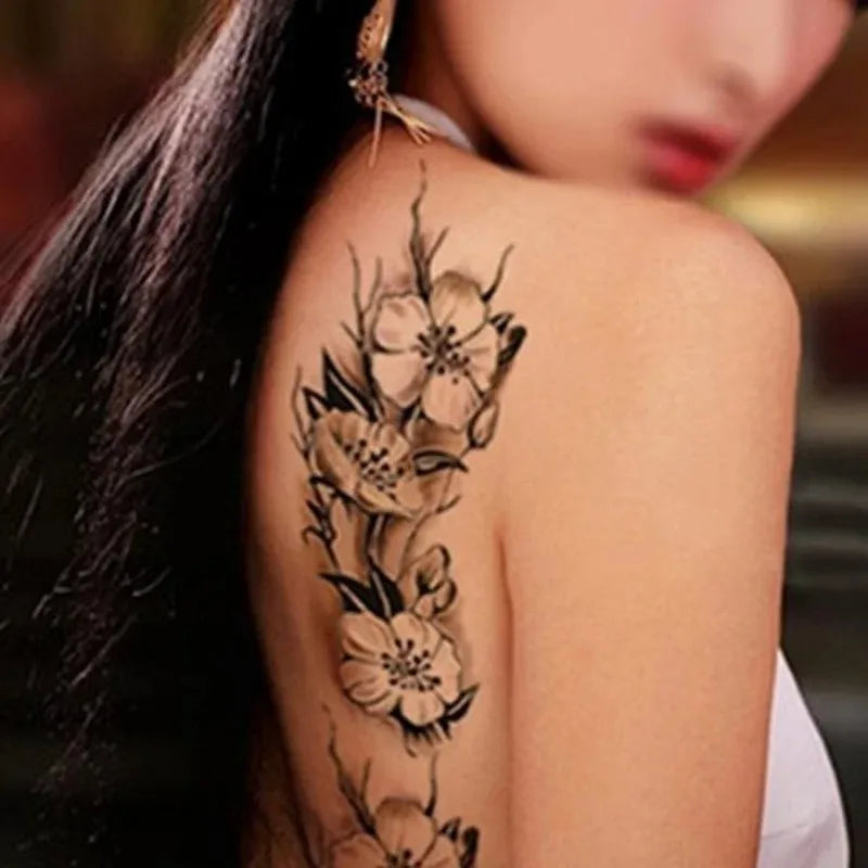 Plum Blossom Tattoo Set – 5 Sheets Waterproof Color Sketch Temporary Stickers for Women