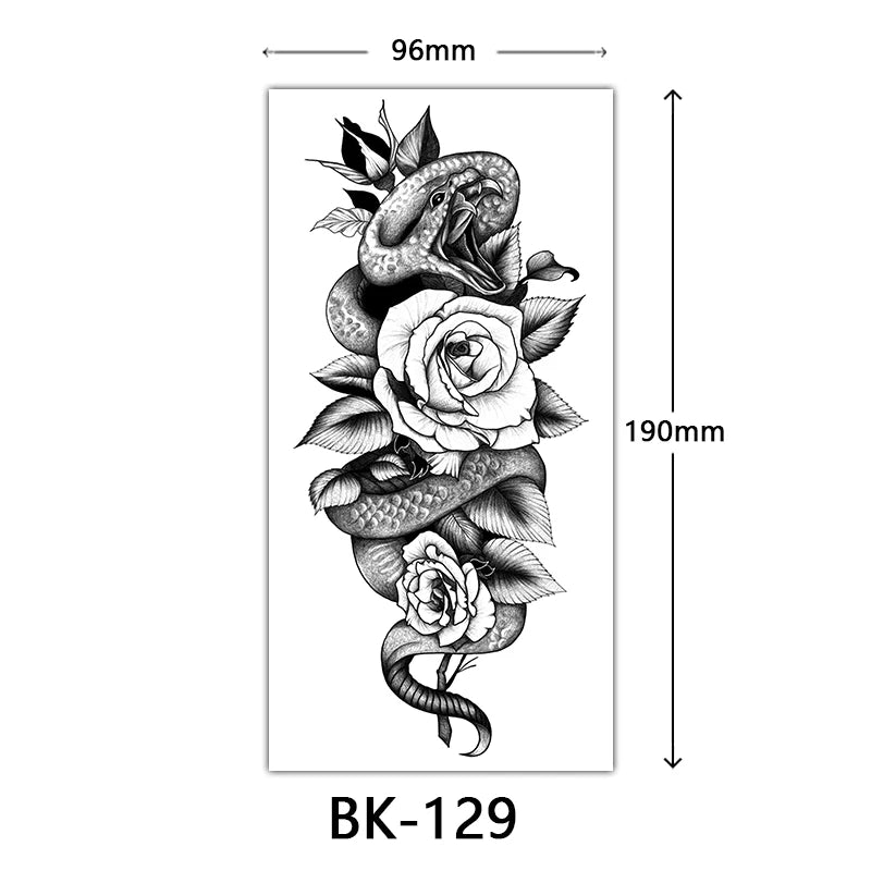 Black Floral Temporary Tattoo Stickers – Waterproof Fake Flower Tattoos for Hand, Arm, Body