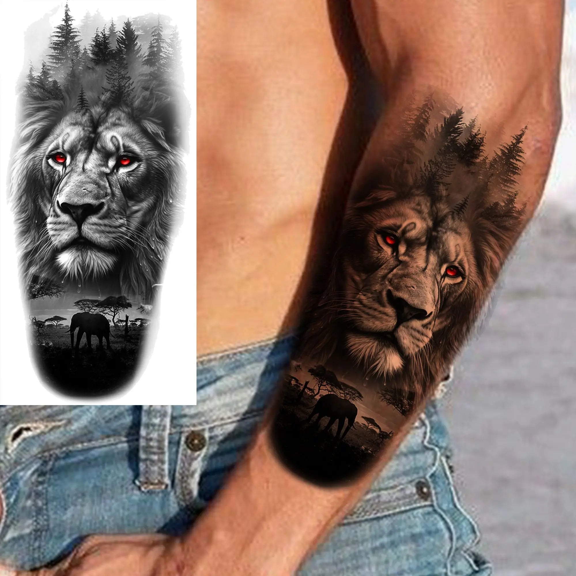 Lion Tiger Wolf Skull Dragon Temporary Tattoo – Realistic 3D Fake Tattoo Sticker (1 Sheet)