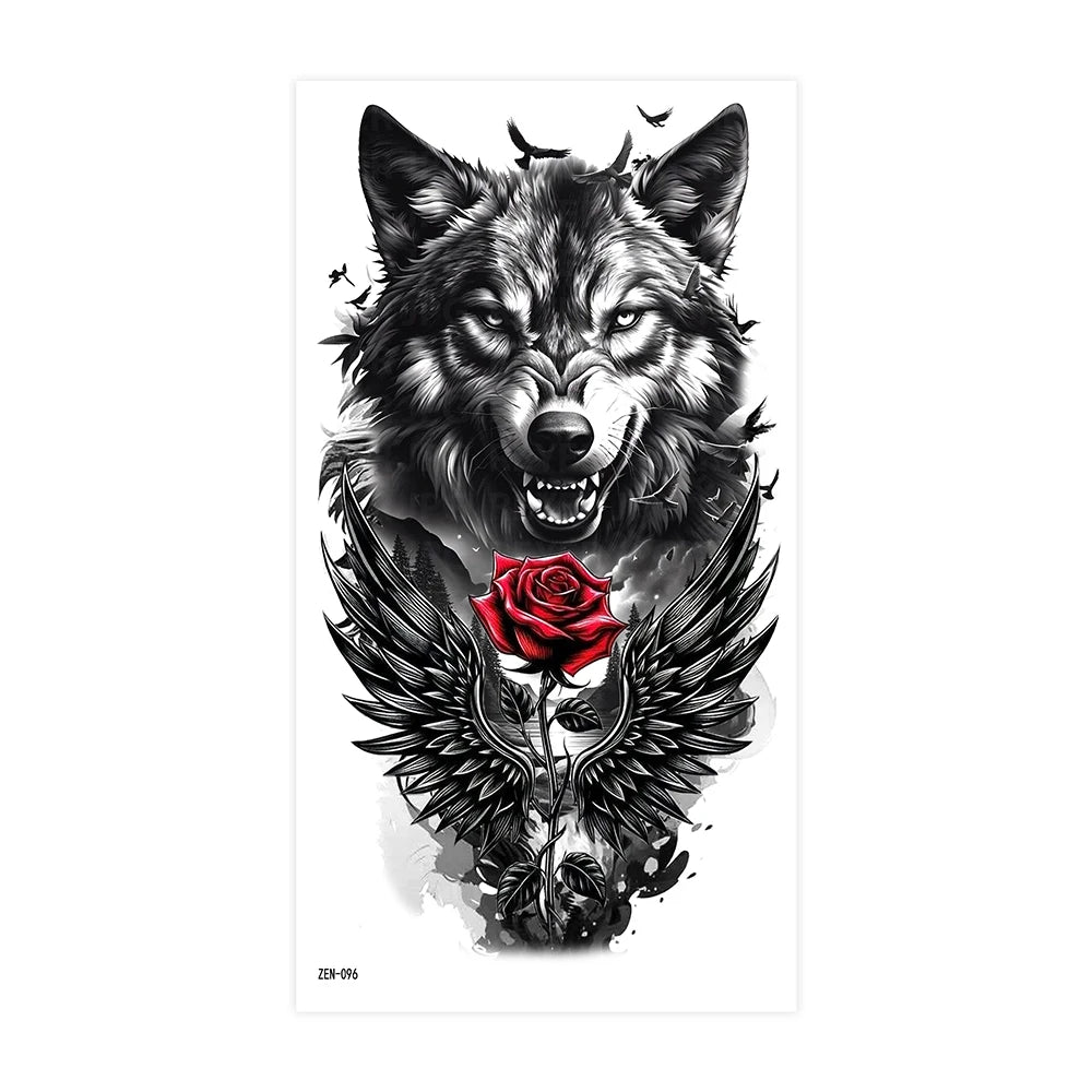 2pcs Black Lion Tiger Wolf Temporary Tattoo Stickers – Waterproof Fake Animal Sleeve Tattoos