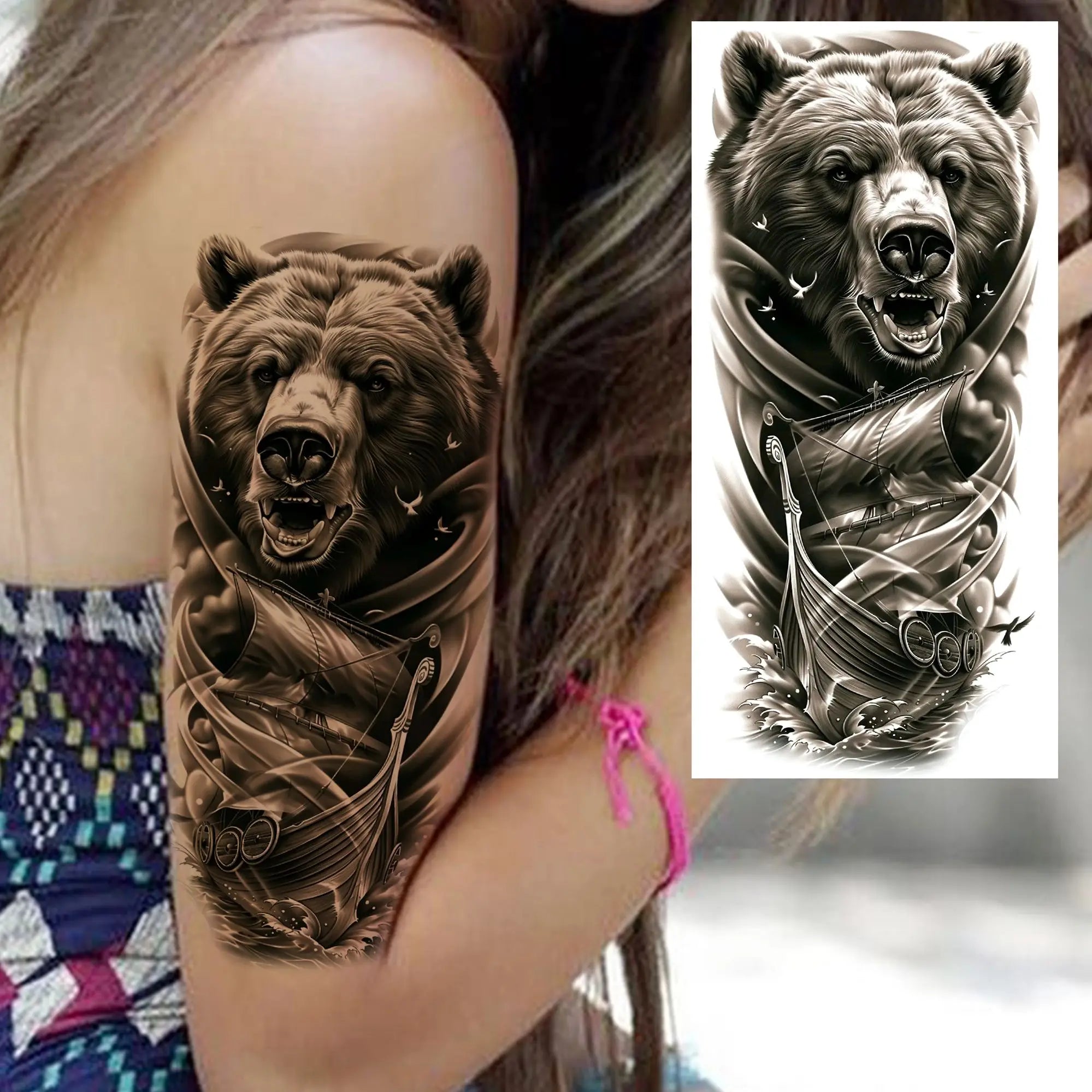 1 Sheet Realistic Beast Tattoo Stickers – Bear, Tiger, Wolf, Owl Waterproof Temporary Sleeve Tattoo for Arm and Leg
