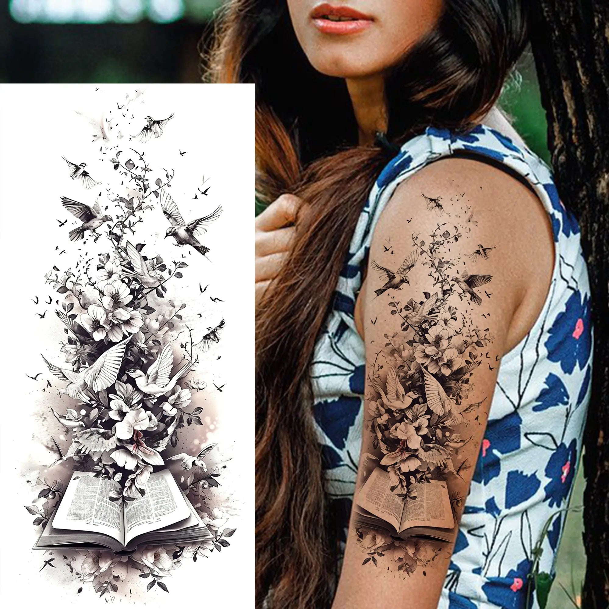 1 Sheet Phoenix Butterfly Flower Temporary Tattoo Sticker – Waterproof Realistic Fake Tattoos for Arm Back Waist