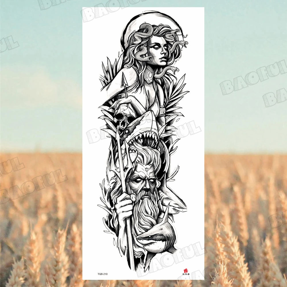 1 Sheet Wolf Lion Maori Flower Arm Sleeve Temporary Tattoo Sticker – Realistic Waterproof Fake Tattoos for Body