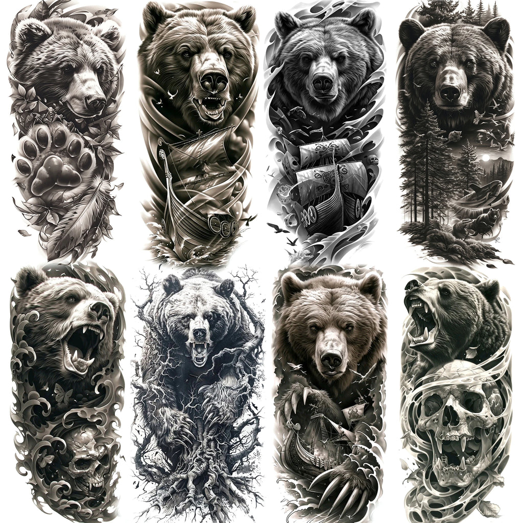 1 Sheet Realistic Beast Tattoo Stickers – Bear, Tiger, Wolf, Owl Waterproof Temporary Sleeve Tattoo for Arm and Leg