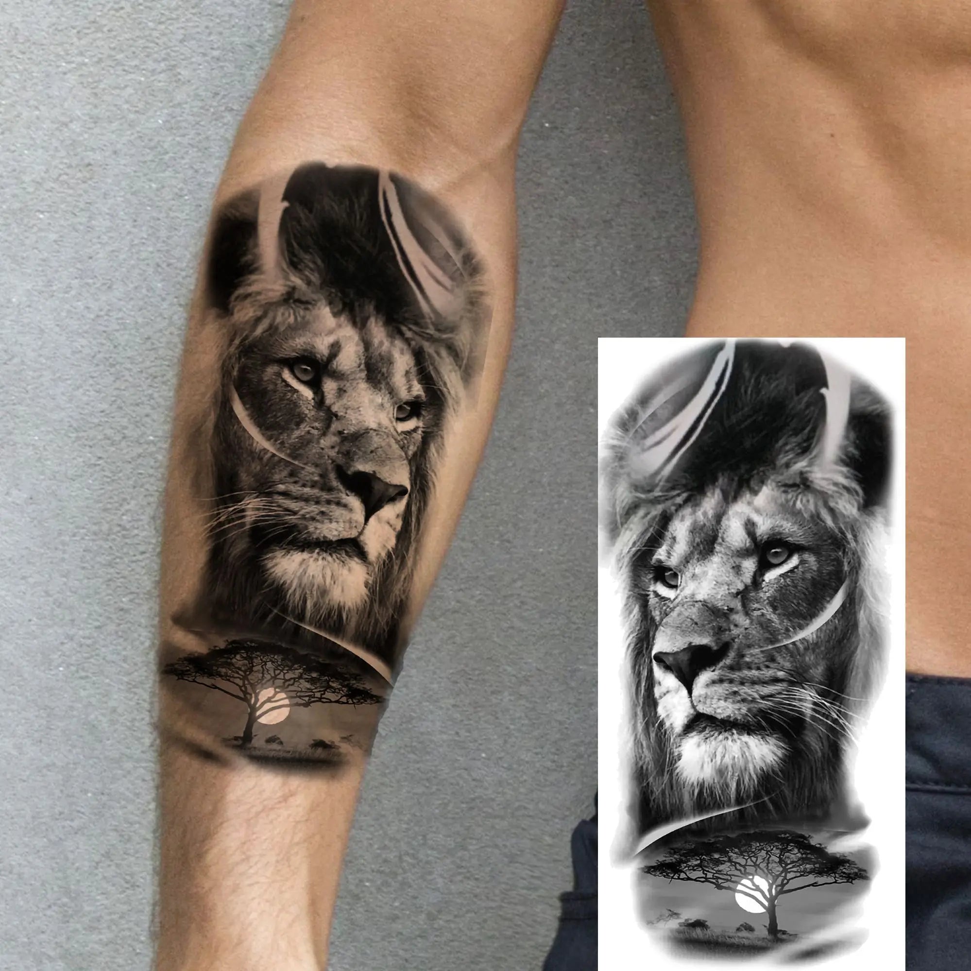 1pc Black Warrior Spartan Temporary Tattoo Stickers – Gladiator Helmet Lion Wolf Armor Design