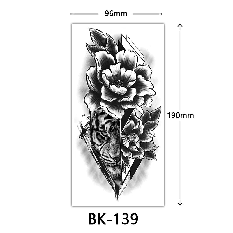 Black Floral Temporary Tattoo Stickers – Waterproof Fake Flower Tattoos for Hand, Arm, Body