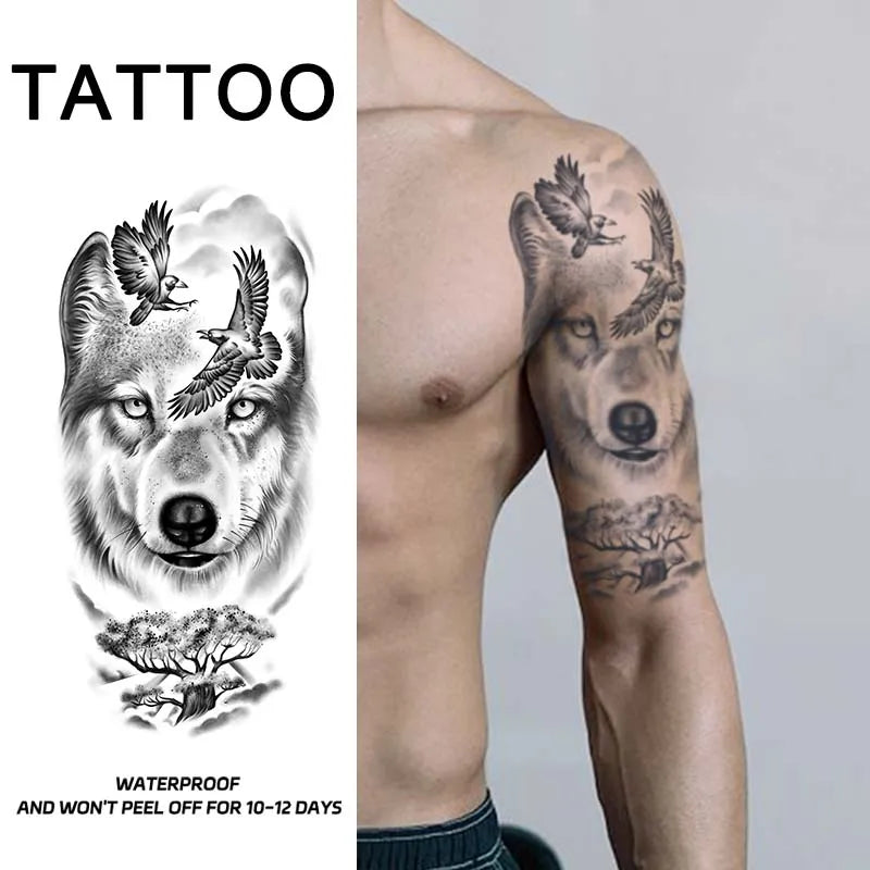 Dragon Tiger Half Arm Tattoo – Waterproof Herbal Semi-Permanent Fake Tattoo Sticker