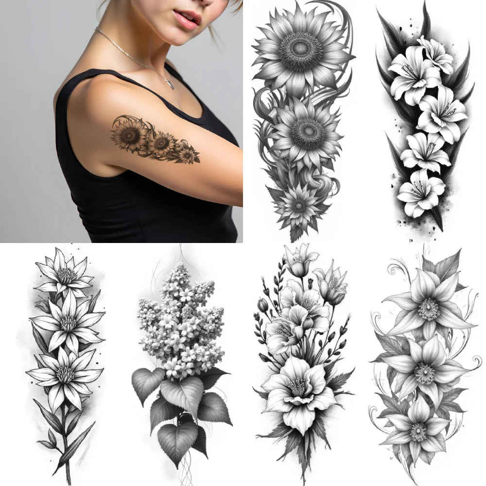 12pcs Realistic Blooming Flower Temporary Tattoos