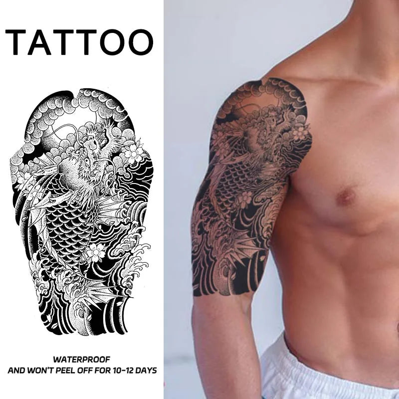 Dragon Tiger Half Arm Tattoo – Waterproof Herbal Semi-Permanent Fake Tattoo Sticker