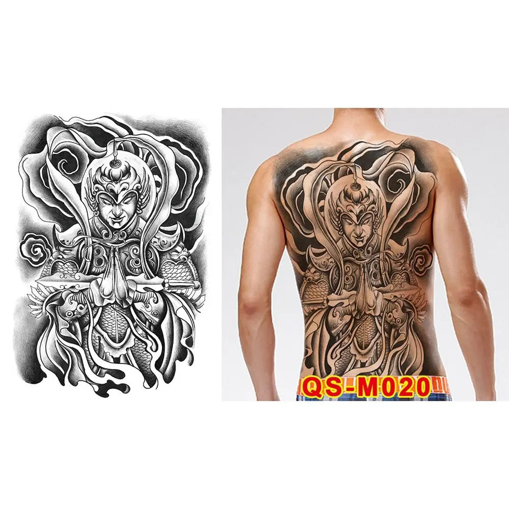 Full Back Water Transfer Tattoo Stickers – Angel Wings, Cross, Warrior Style Fake Tattoo for Men