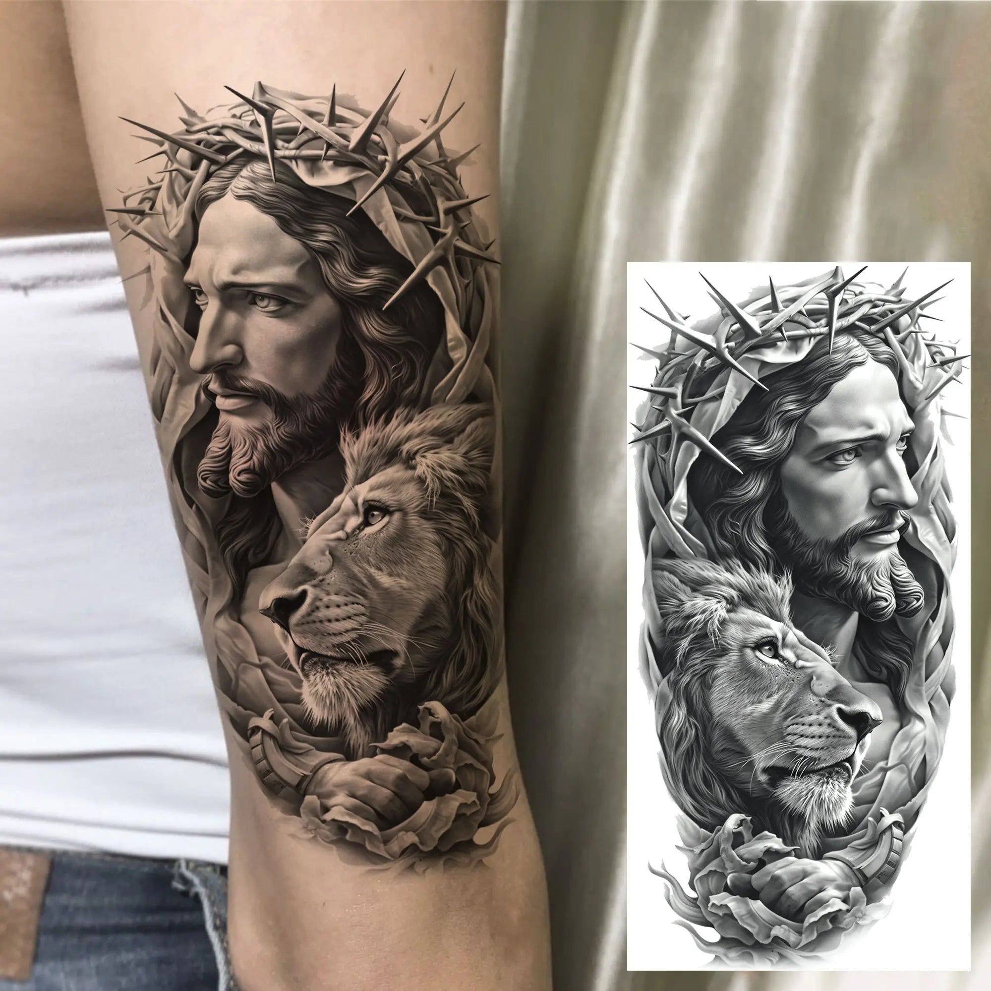 1pc Black Jesus Mary Cross Temporary Tattoo Stickers – Realistic Christian Prayer Tattoo Waterproof
