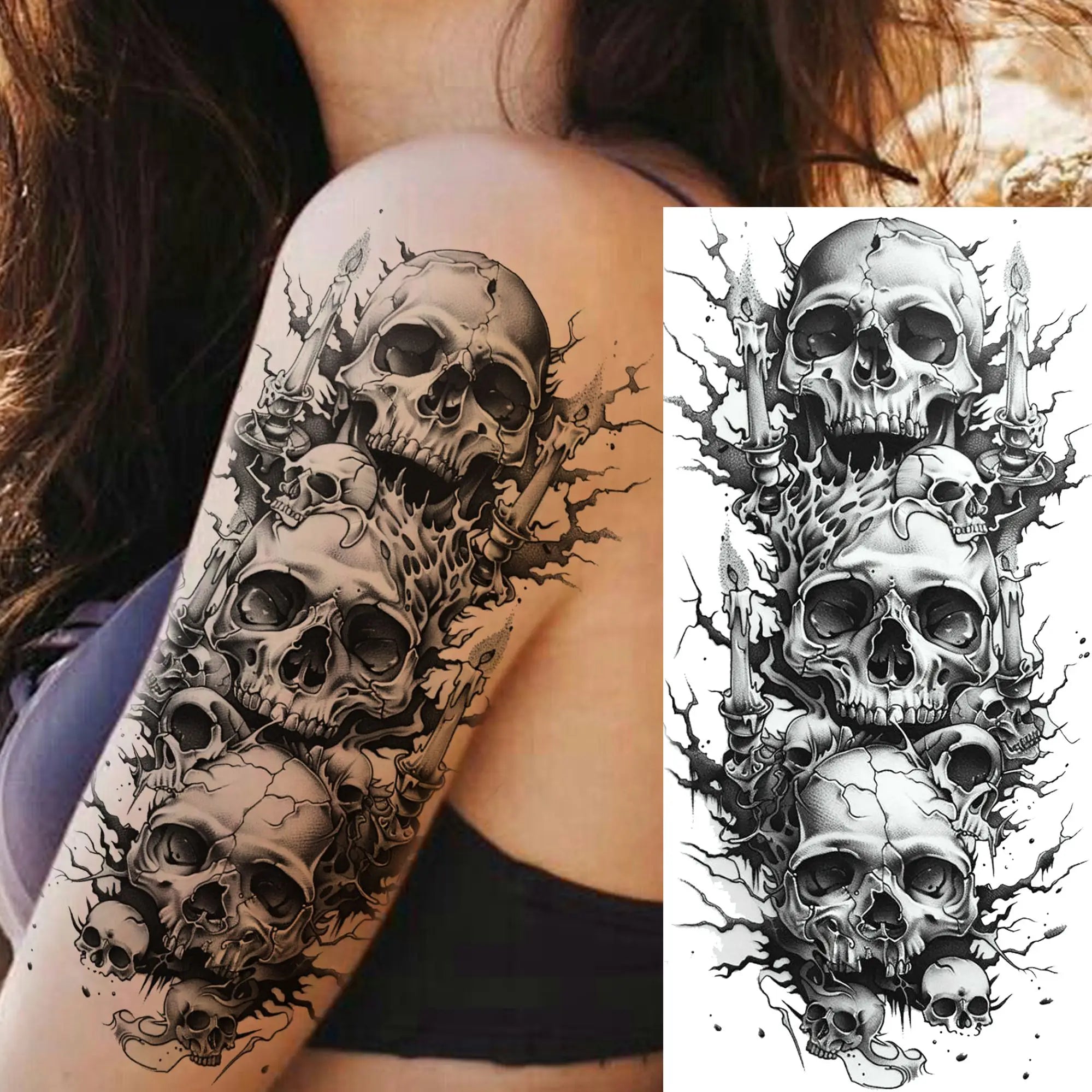Grim Reaper Skull Pirate Temporary Tattoo – Halloween Fake Tattoo Sticker (1 Sheet)