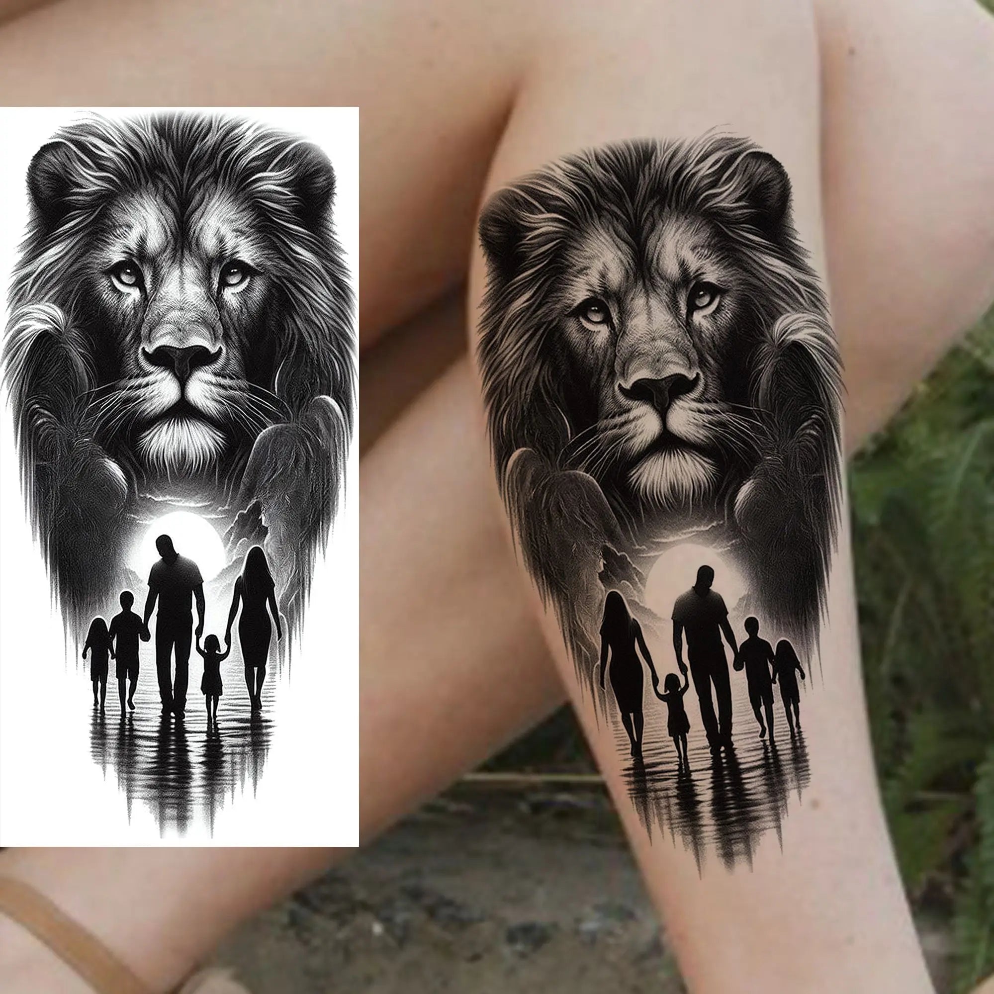 1 Sheet Lion Tiger Wolf Skull Ship Temporary Tattoo Sticker – Waterproof Realistic Body Art for Arm and Chest