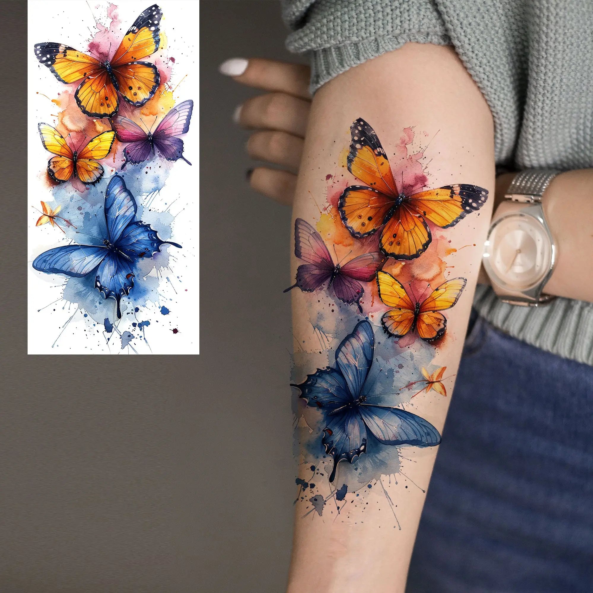 1 Sheet Phoenix Butterfly Flower Temporary Tattoo Sticker – Waterproof Realistic Fake Tattoos for Arm Back Waist
