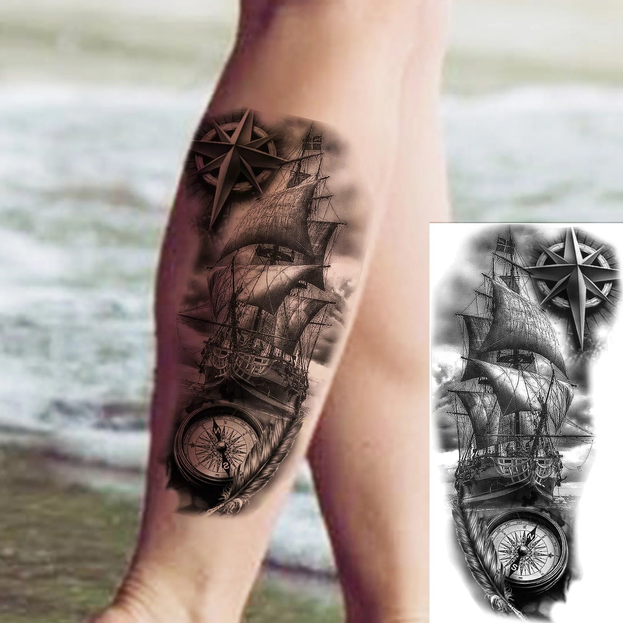 1 Sheet Lion Tiger Wolf Skull Ship Temporary Tattoo Sticker – Waterproof Realistic Body Art for Arm and Chest