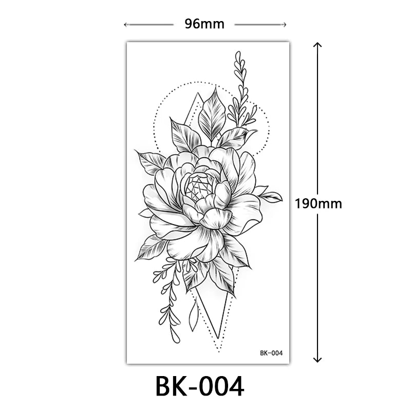Black Floral Temporary Tattoo Stickers – Waterproof Fake Flower Tattoos for Hand, Arm, Body