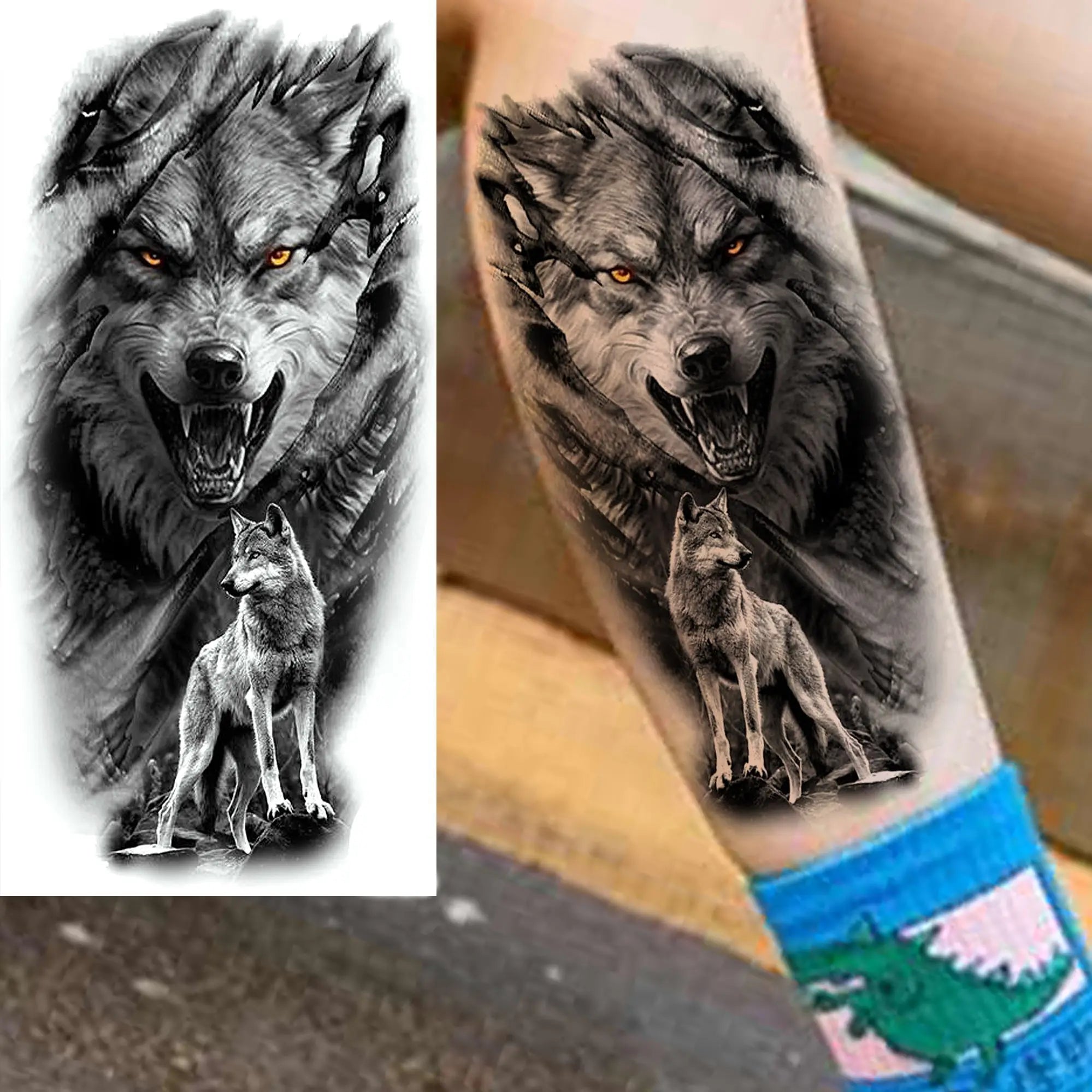 1pc Black Warrior Spartan Temporary Tattoo Stickers – Gladiator Helmet Lion Wolf Armor Design