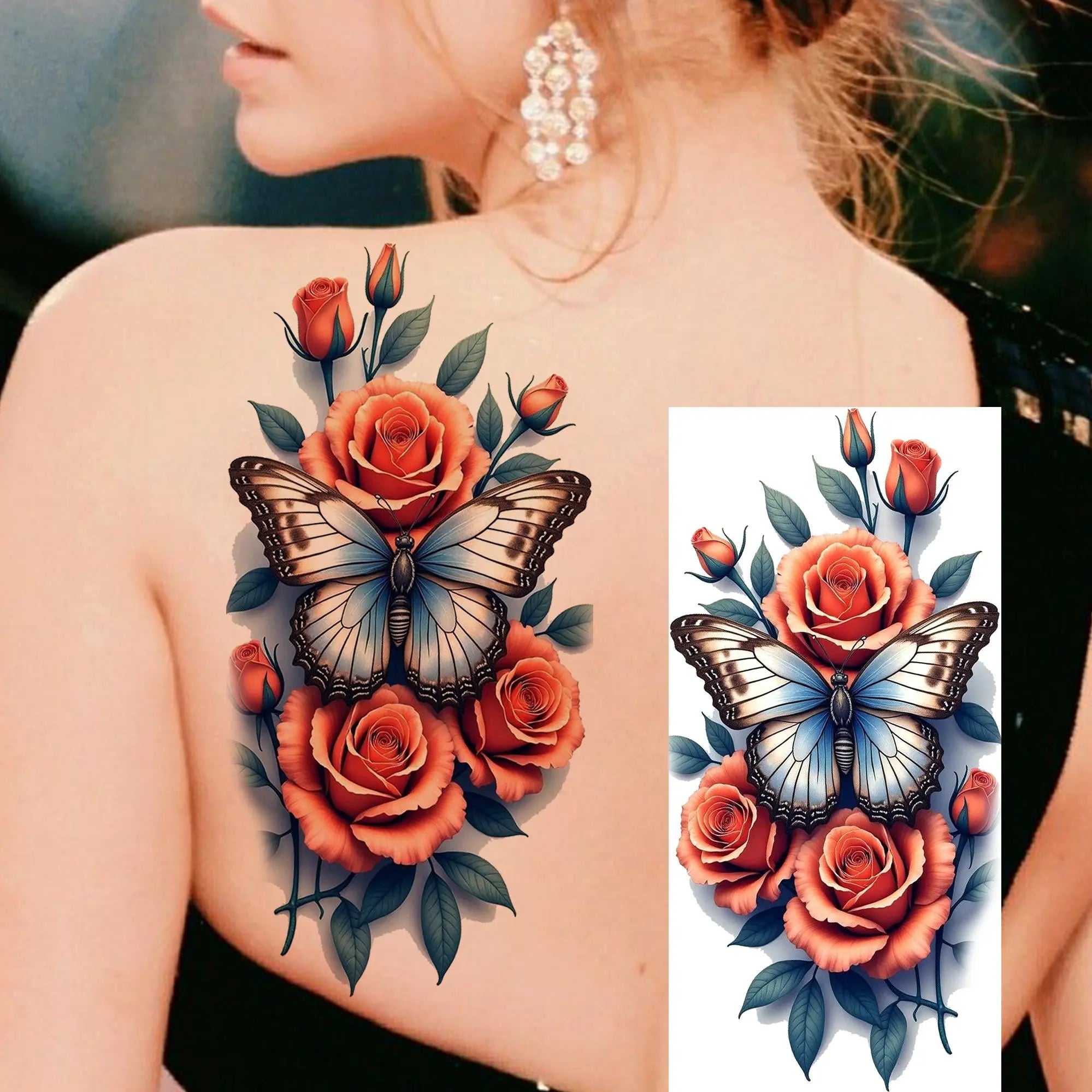 1 Sheet Watercolor Tiger Rose Temporary Tattoo Sticker – Waterproof Fake Tattoo with Floral & Bird Design