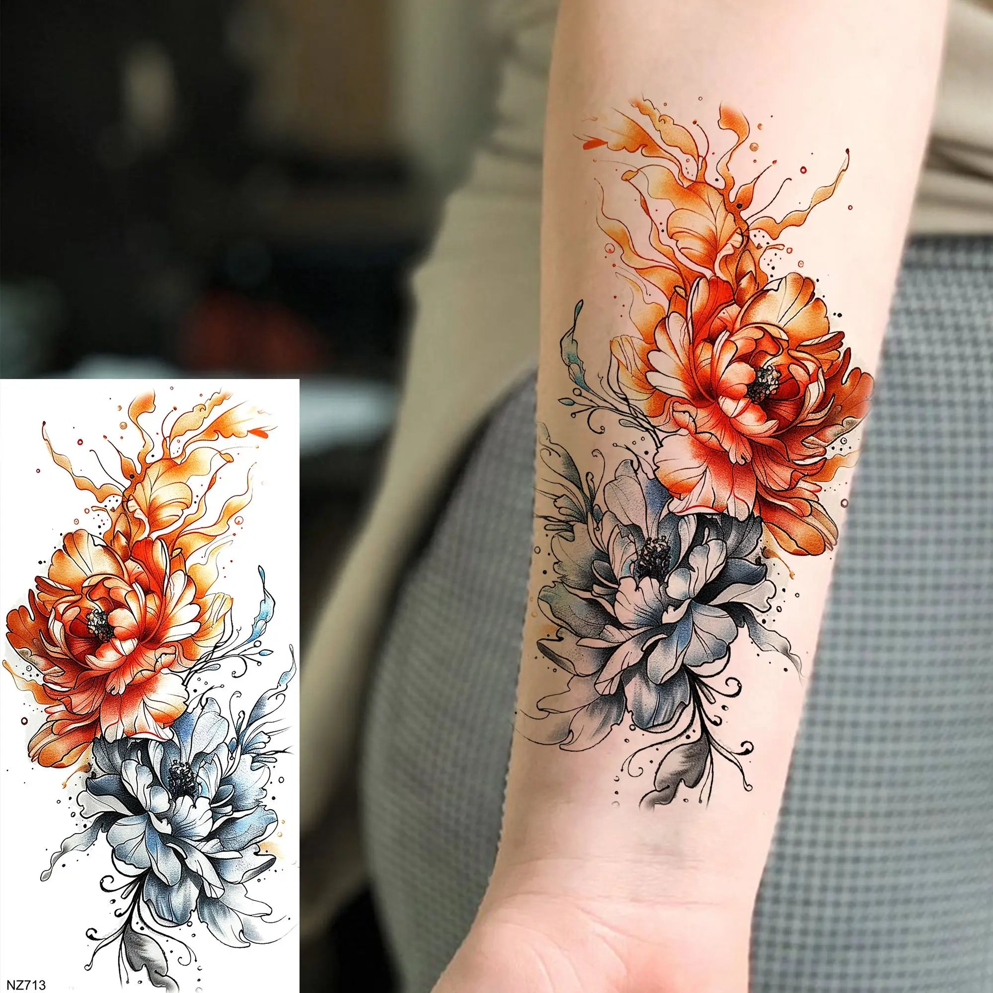 Watercolor Flower & Butterfly Tattoo – Realistic Waterproof Temporary Sticker (1 Sheet)
