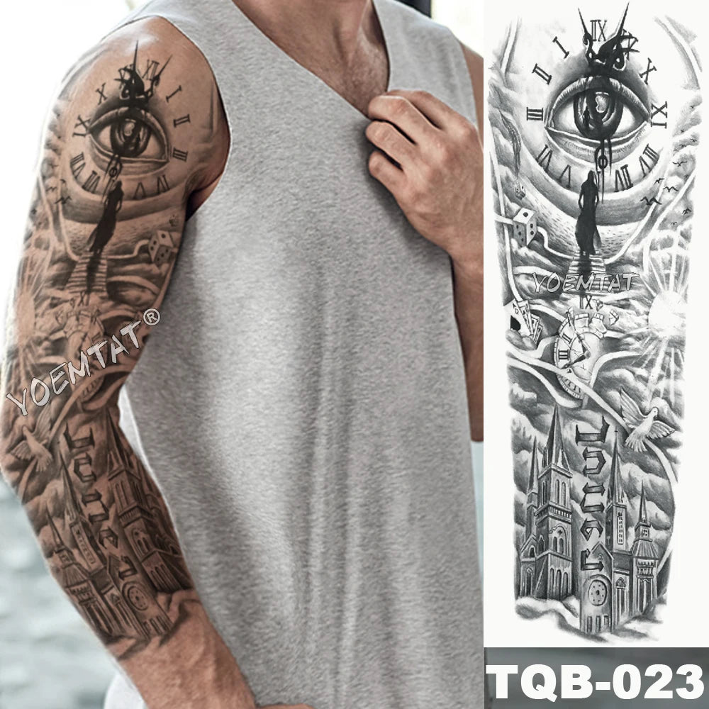 Inkly FullSleeveX – Skull Clock Tiger Wolf Arm Tattoo Set (40+ Designs)