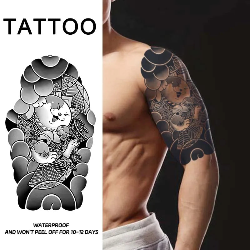 Dragon Tiger Half Arm Tattoo – Waterproof Herbal Semi-Permanent Fake Tattoo Sticker