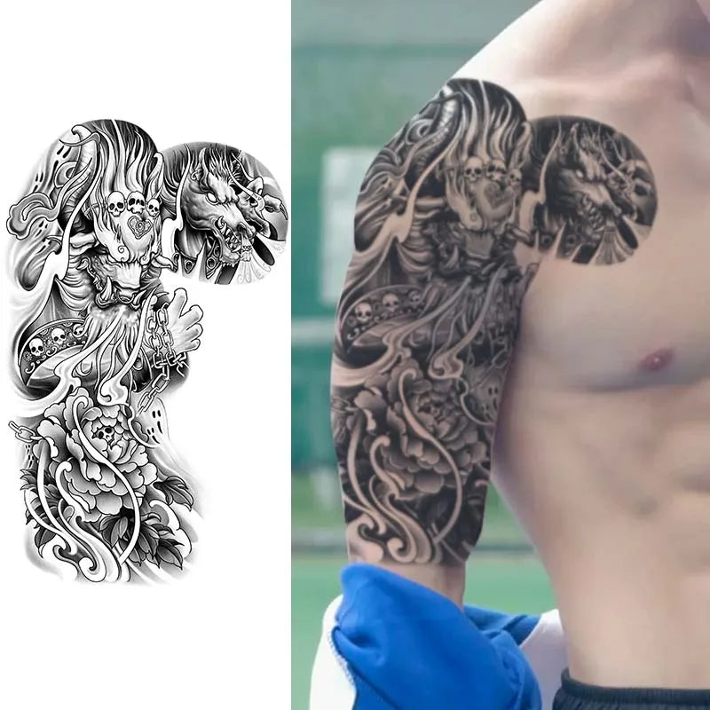 Dragon Tiger Half Arm Tattoo – Waterproof Herbal Semi-Permanent Fake Tattoo Sticker