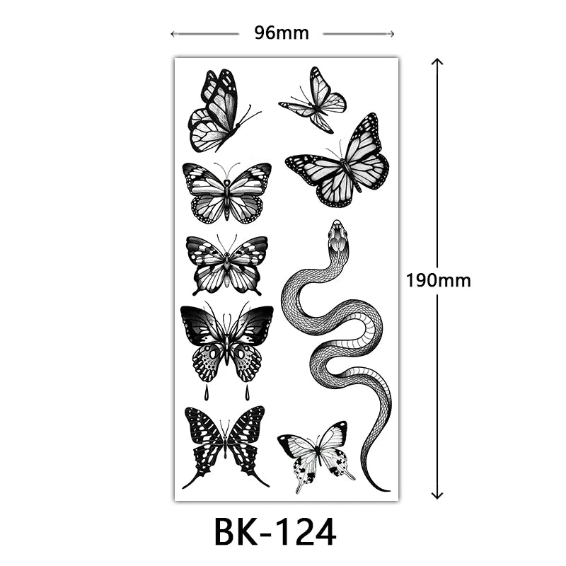 Black Floral Temporary Tattoo Stickers – Waterproof Fake Flower Tattoos for Hand, Arm, Body