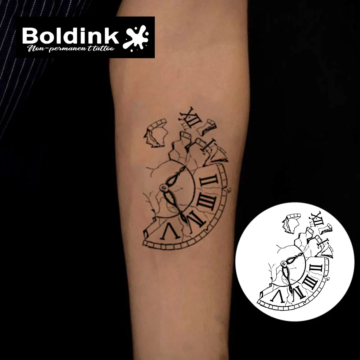 Broken Time – Shattered Clock Tattoo (1 Sheet)