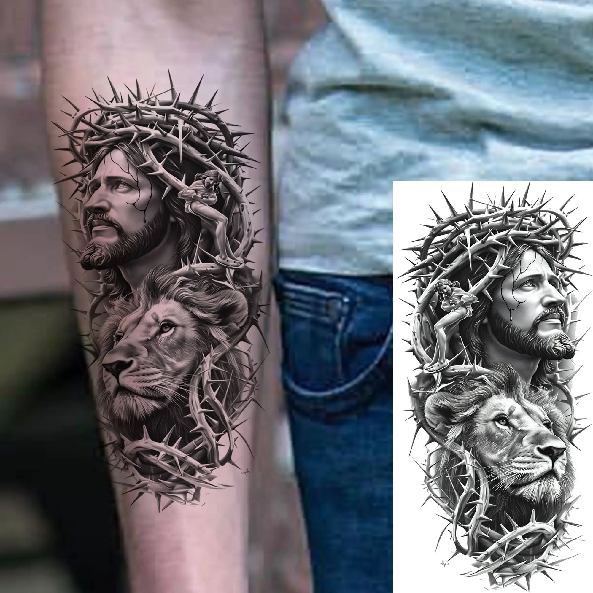1 Sheet Jesus Thorn Crown Temporary Tattoo Sticker – Waterproof Realistic Fake Tattoos for Arm Chest Shoulder