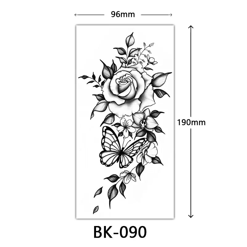 Black Floral Temporary Tattoo Stickers – Waterproof Fake Flower Tattoos for Hand, Arm, Body