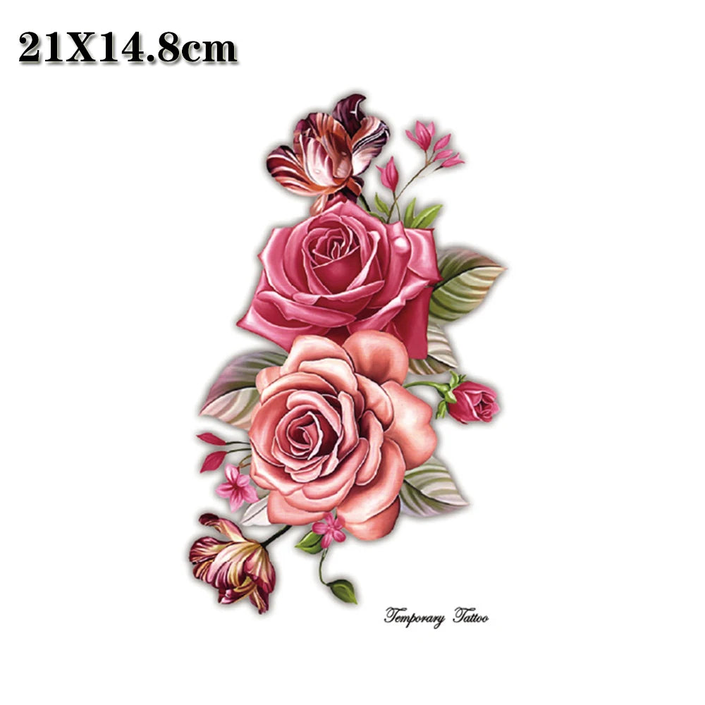 Colorful Rose Lily Peony Butterfly Temporary Tattoo Sticker