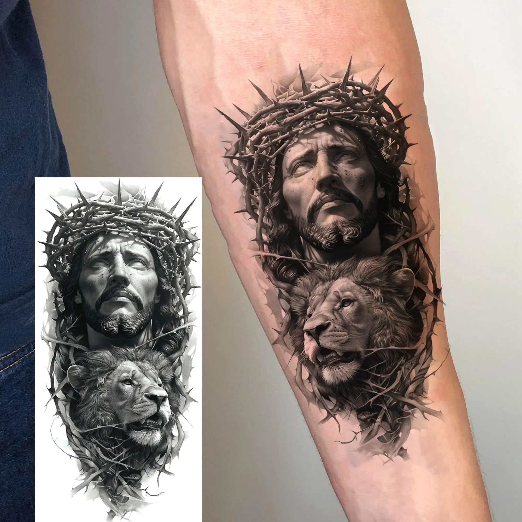 1pc Jesus Pray Cross Temporary Tattoo Stickers – Realistic Christian Fake Tattoos for Arm Chest Leg