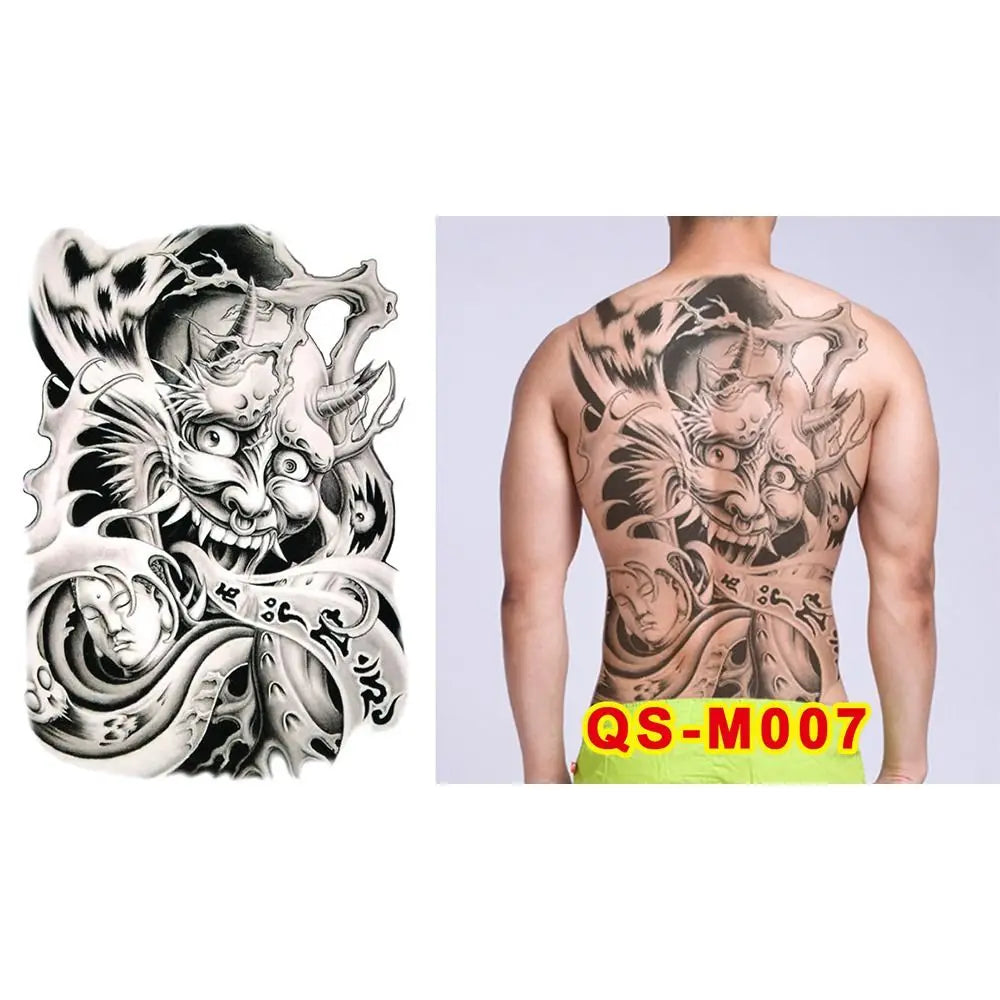 Full Back Water Transfer Tattoo Stickers – Angel Wings, Cross, Warrior Style Fake Tattoo for Men