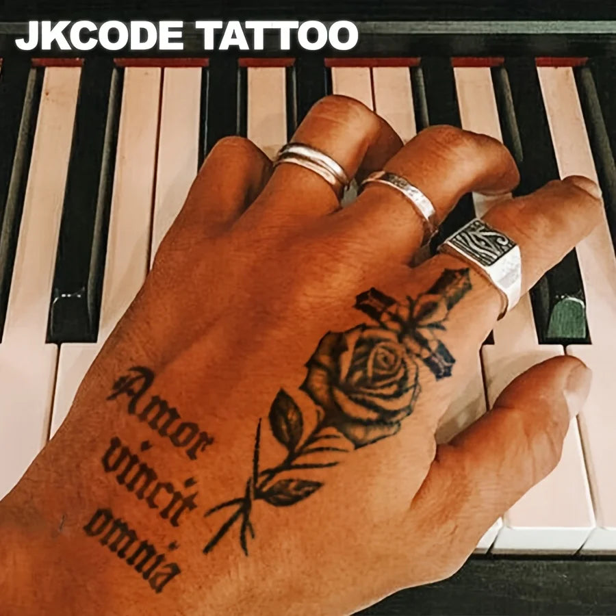 Cross Rose Finger Tattoo Sticker – Waterproof Semi-Permanent Botanical Fake Tattoo