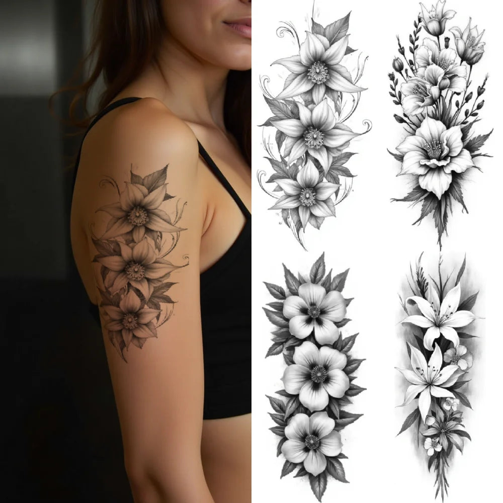 12pcs Realistic Blooming Flower Temporary Tattoos