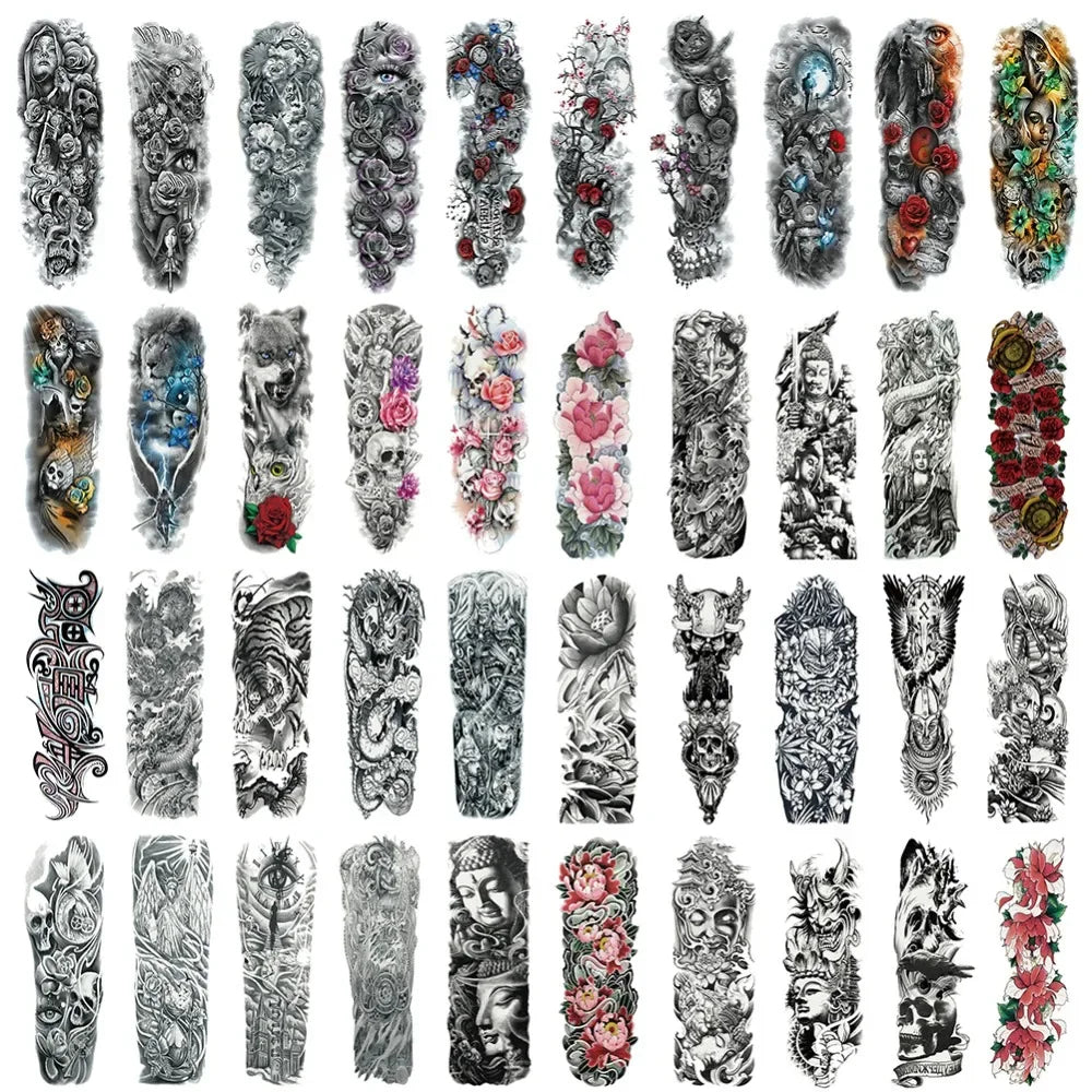 Full Arm Skull Tattoo Sticker – Waterproof 15-Day Semi-Permanent Tattoo for Men & Women