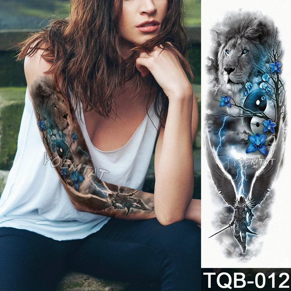 Inkly FullSleeveX – Skull Clock Tiger Wolf Arm Tattoo Set (40+ Designs)
