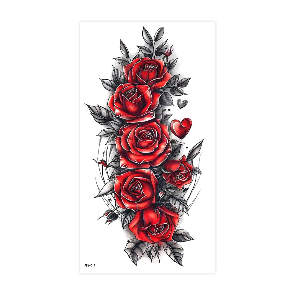 Realistic Flower Tattoo Sticker – Rose & Butterfly Design (1pc)
