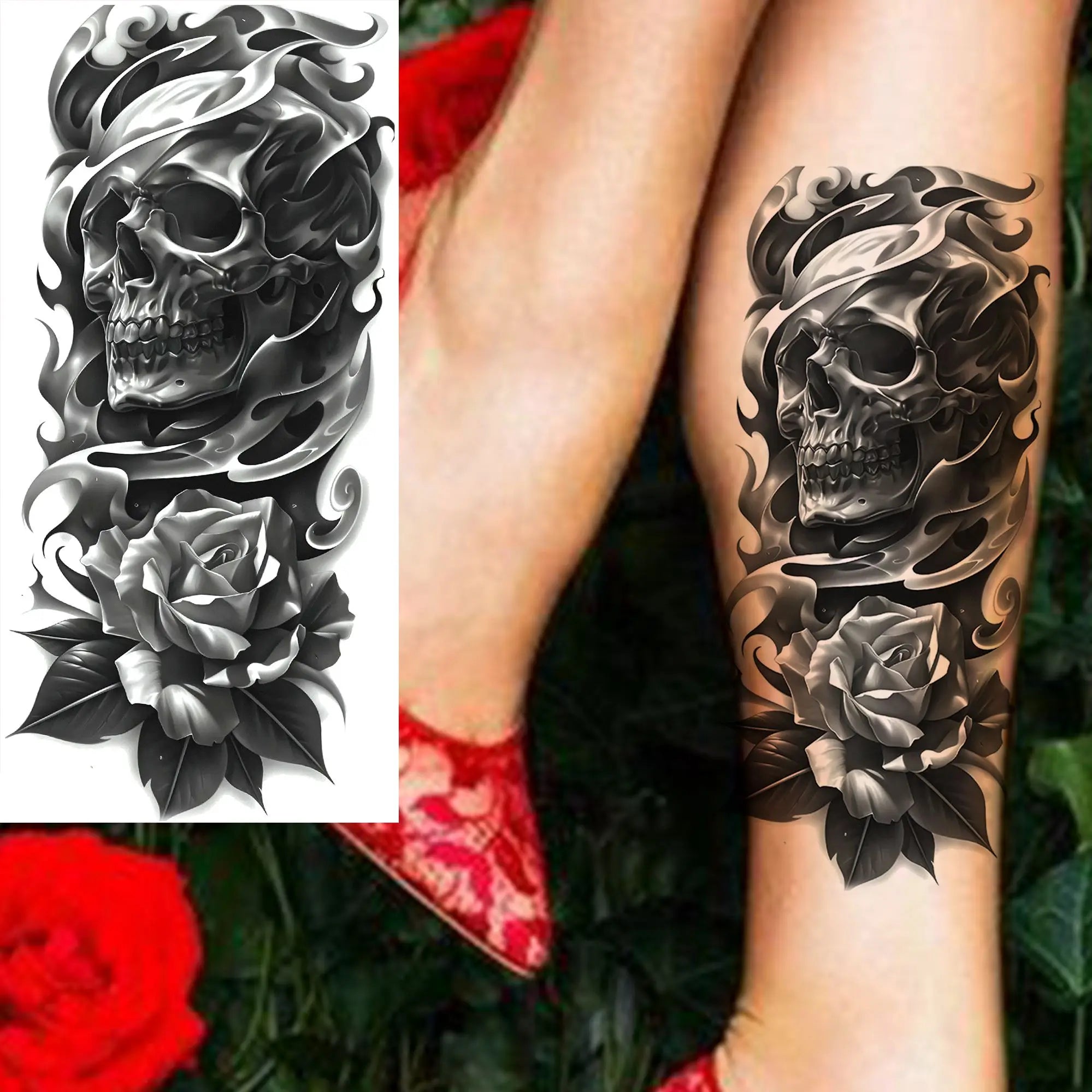 Grim Reaper Skull Pirate Temporary Tattoo – Halloween Fake Tattoo Sticker (1 Sheet)