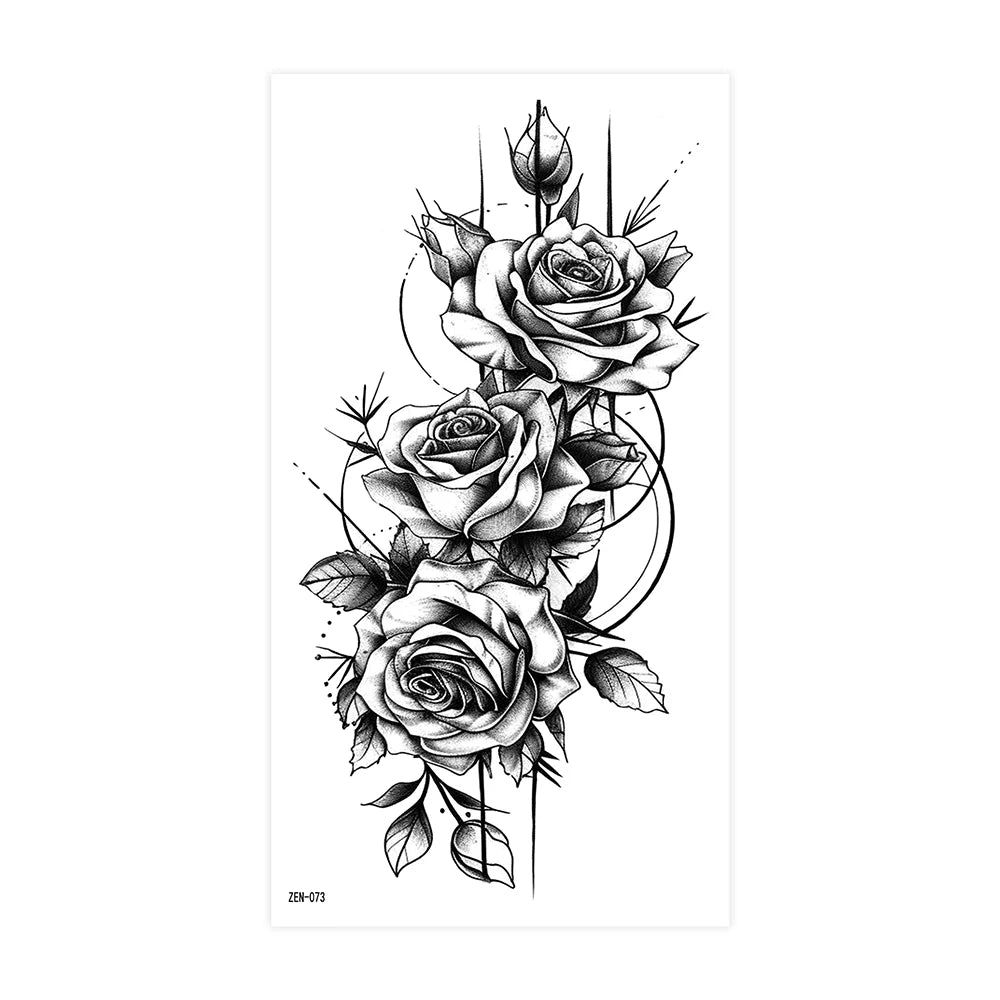 Realistic Flower Tattoo Sticker – Rose & Butterfly Design (1pc)