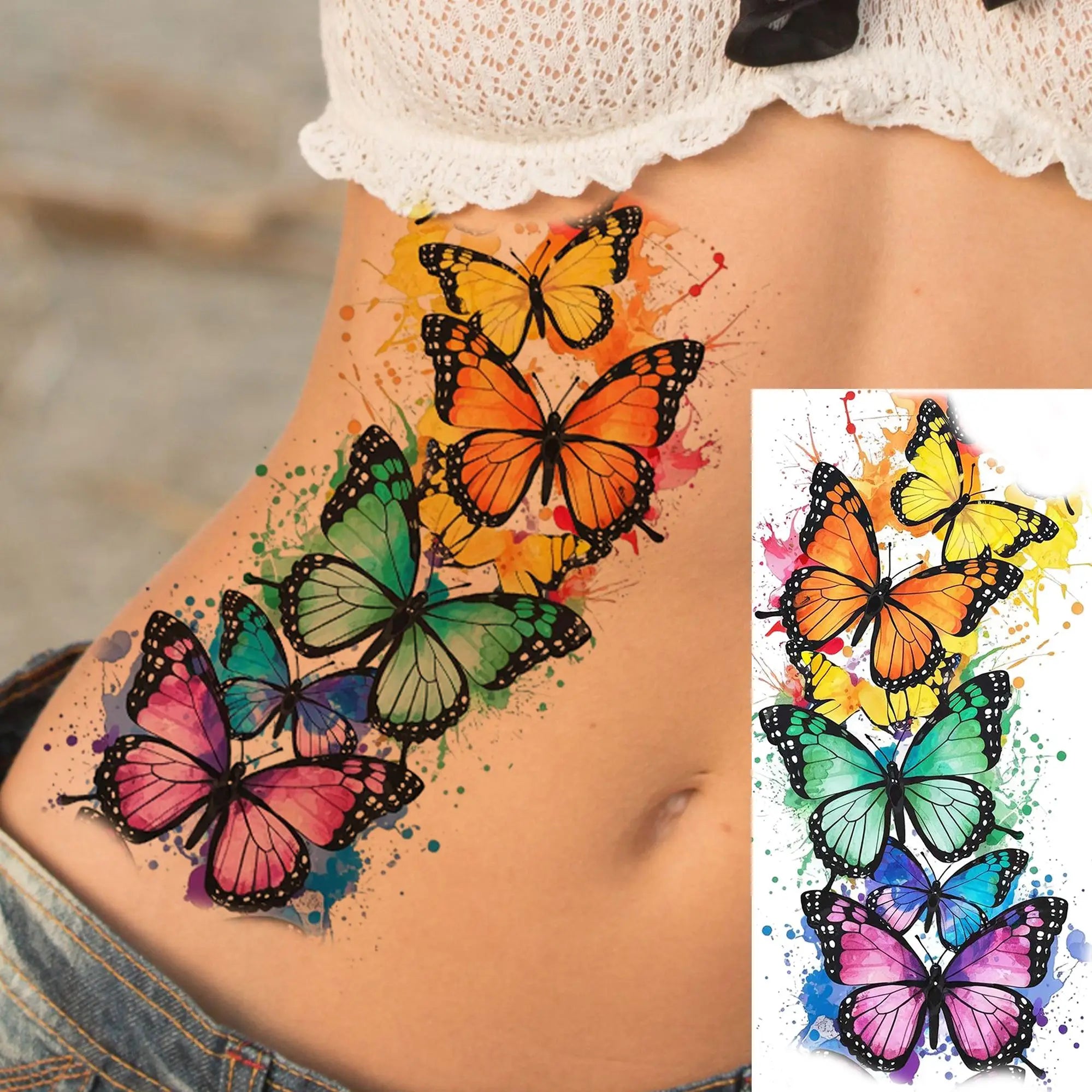 1 Sheet Phoenix Butterfly Flower Temporary Tattoo Sticker – Waterproof Realistic Fake Tattoos for Arm Back Waist