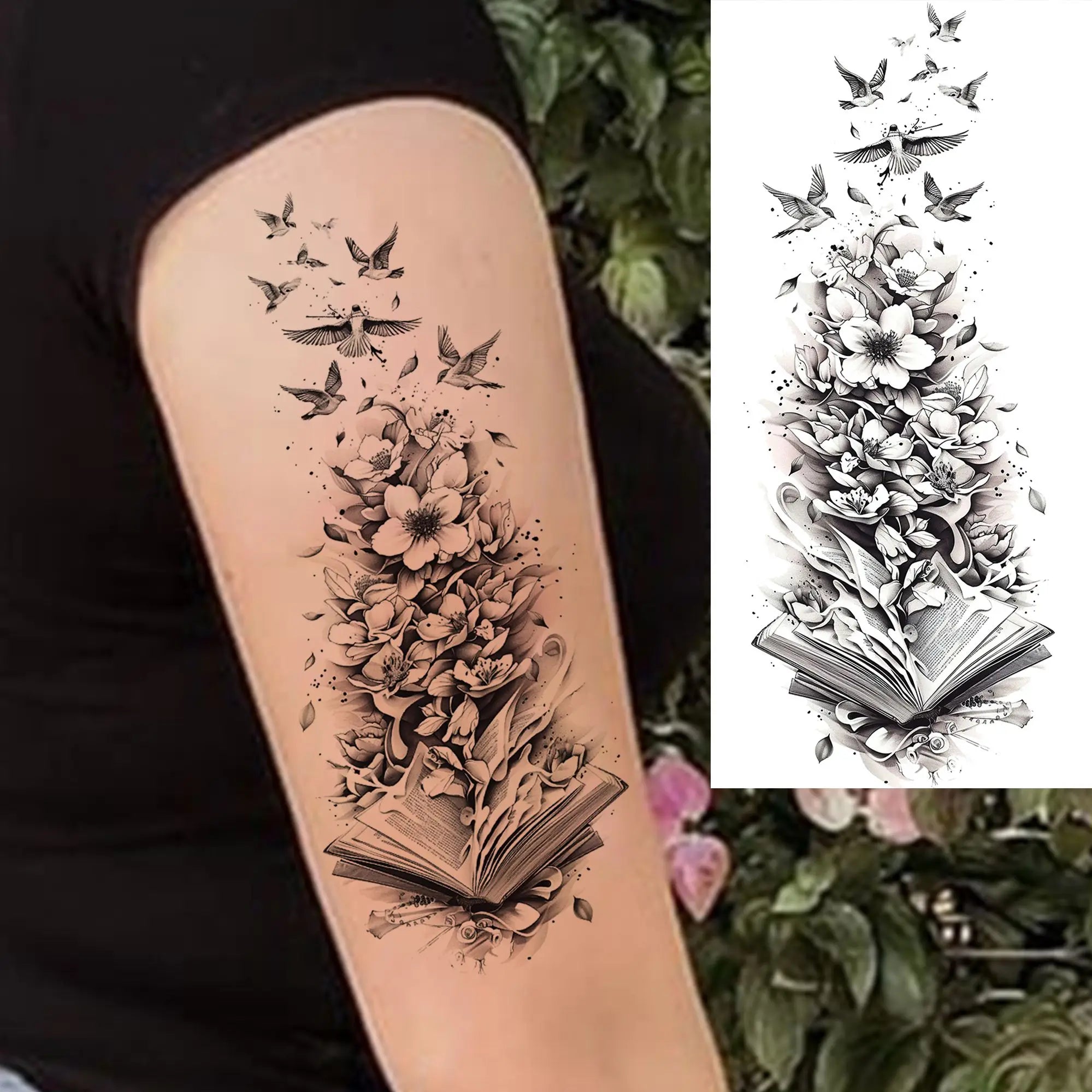 1 Sheet Phoenix Butterfly Flower Temporary Tattoo Sticker – Waterproof Realistic Fake Tattoos for Arm Back Waist