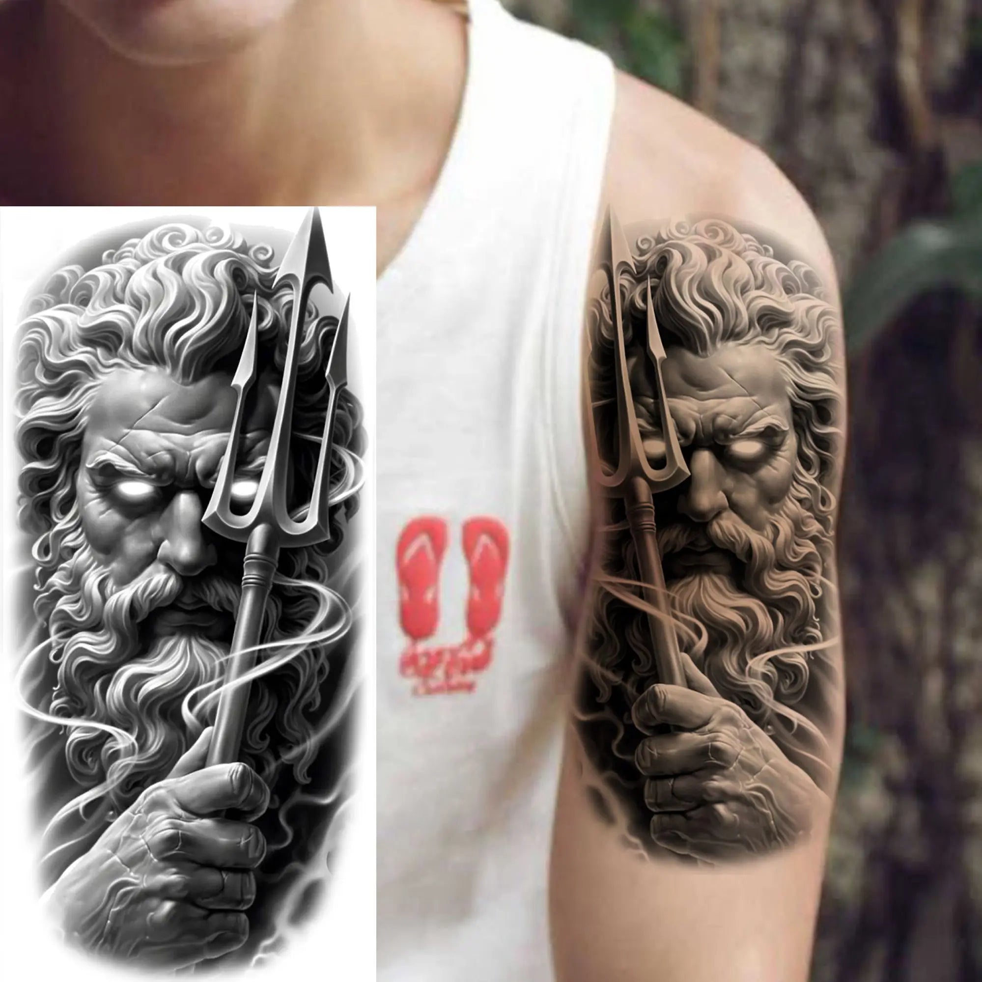 1 Sheet Zeus Jesus Skull Arm Temporary Tattoo Stickers – Waterproof Fake Sleeve Tattoo for Arm and Leg