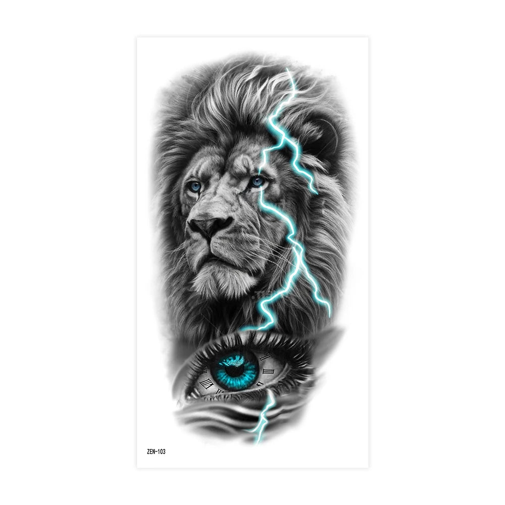 2pcs Black Lion Tiger Wolf Temporary Tattoo Stickers – Waterproof Fake Animal Sleeve Tattoos