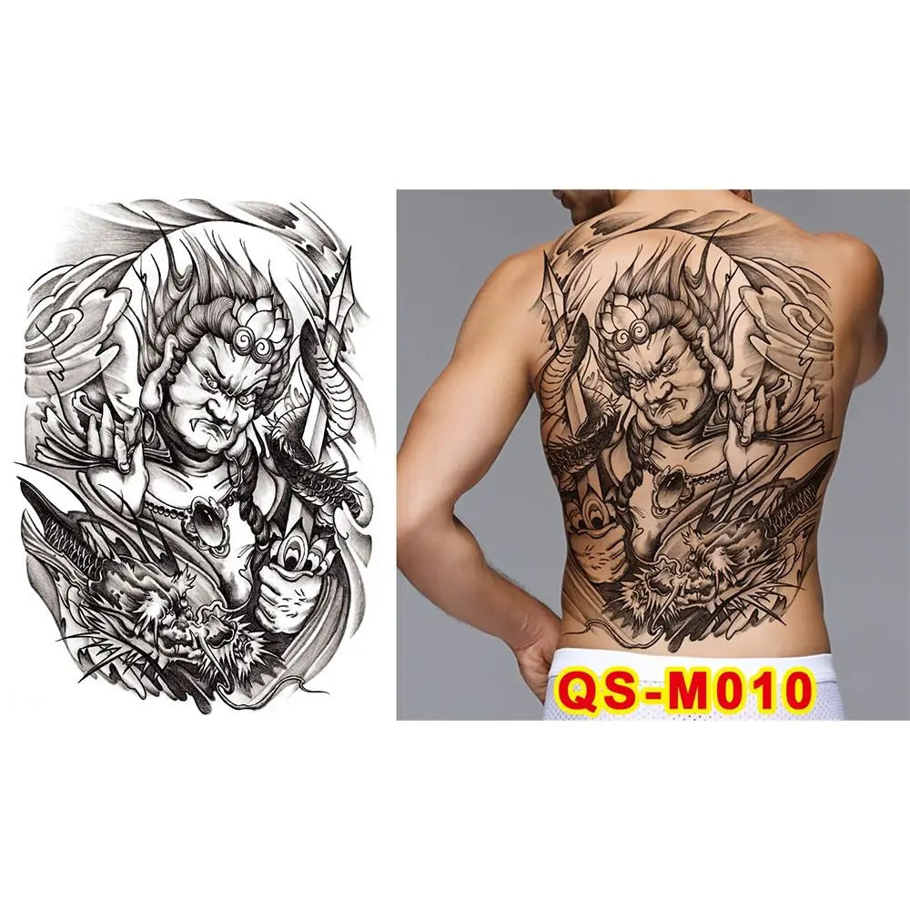 Full Back Water Transfer Tattoo Stickers – Angel Wings, Cross, Warrior Style Fake Tattoo for Men