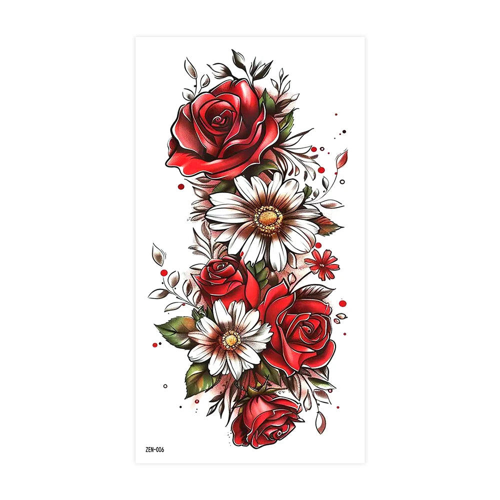 Realistic Flower Tattoo Sticker – Rose & Butterfly Design (1pc)