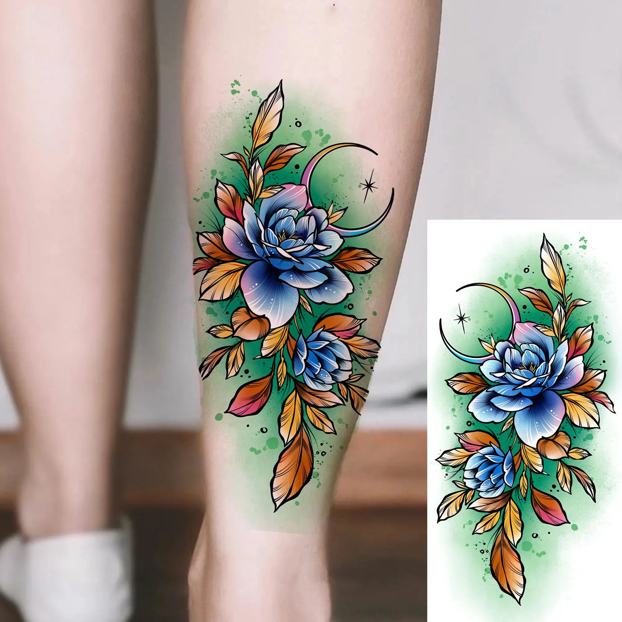 Watercolor Flower & Butterfly Tattoo – Realistic Waterproof Temporary Sticker (1 Sheet)