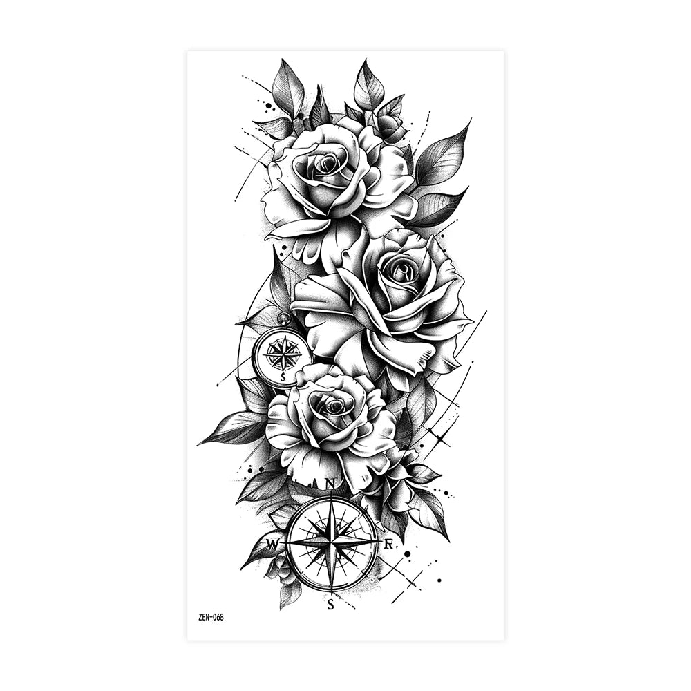 Realistic Flower Tattoo Sticker – Rose & Butterfly Design (1pc)