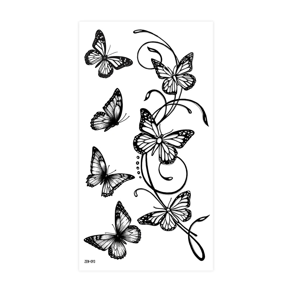 Realistic Flower Tattoo Sticker – Rose & Butterfly Design (1pc)