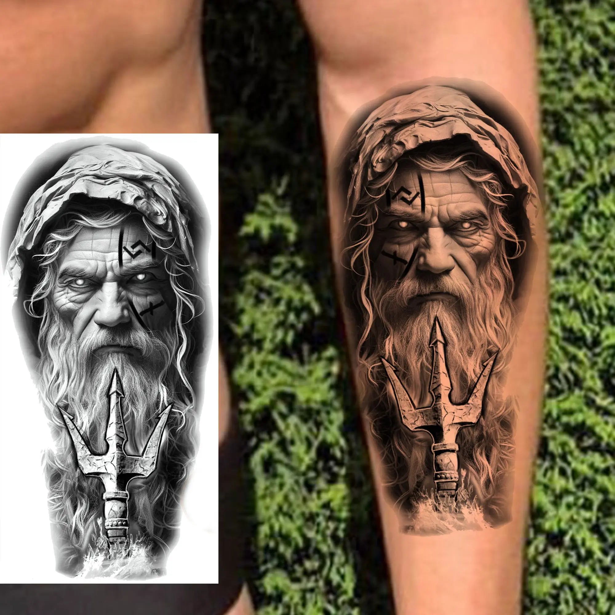 1 Sheet Zeus Jesus Skull Arm Temporary Tattoo Stickers – Waterproof Fake Sleeve Tattoo for Arm and Leg